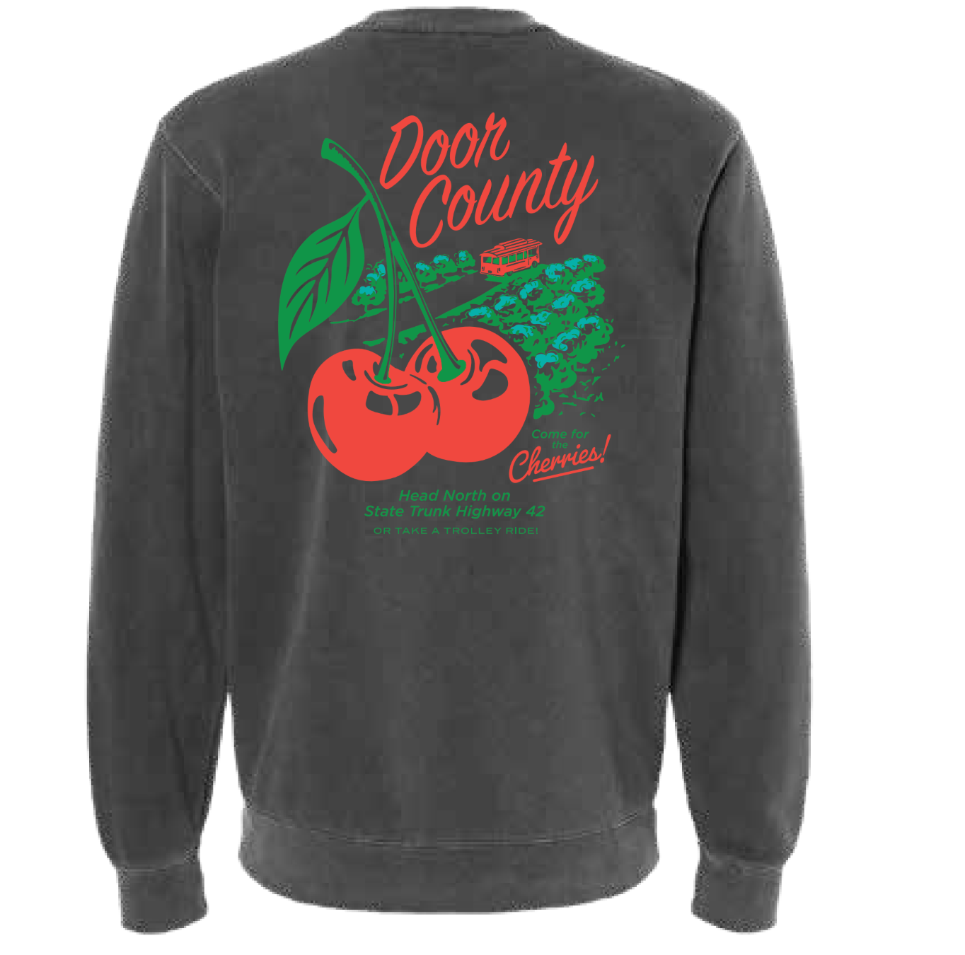 Door County Cherry Crew Neck Sweatshirt in Black / Pepper – Zeke's Door County Cherry Crew Neck Sweatshirt in Black / Pepper – Zeke's